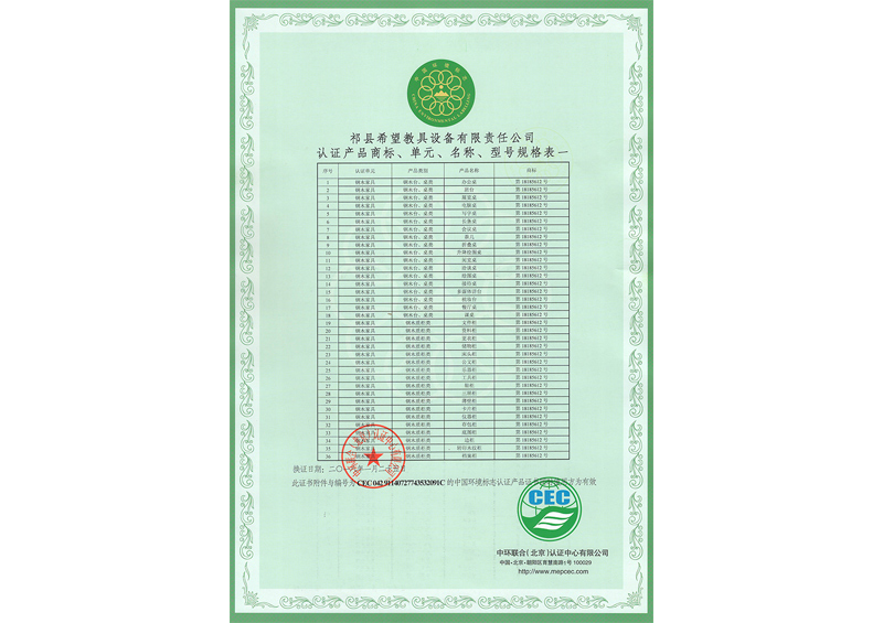 認證產(chǎn)品規(guī)格表一